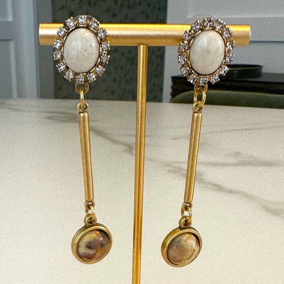 TOVA Neutral Coloured Gemstone and Crystal Long Earrings in Coated Brass - Picture 9 of 14